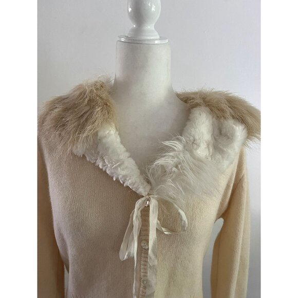 EUC VINTAGE Karen Kane Lambswool Angora Blend Fur Collar Cardigan Sweater - Picture 2 of 6